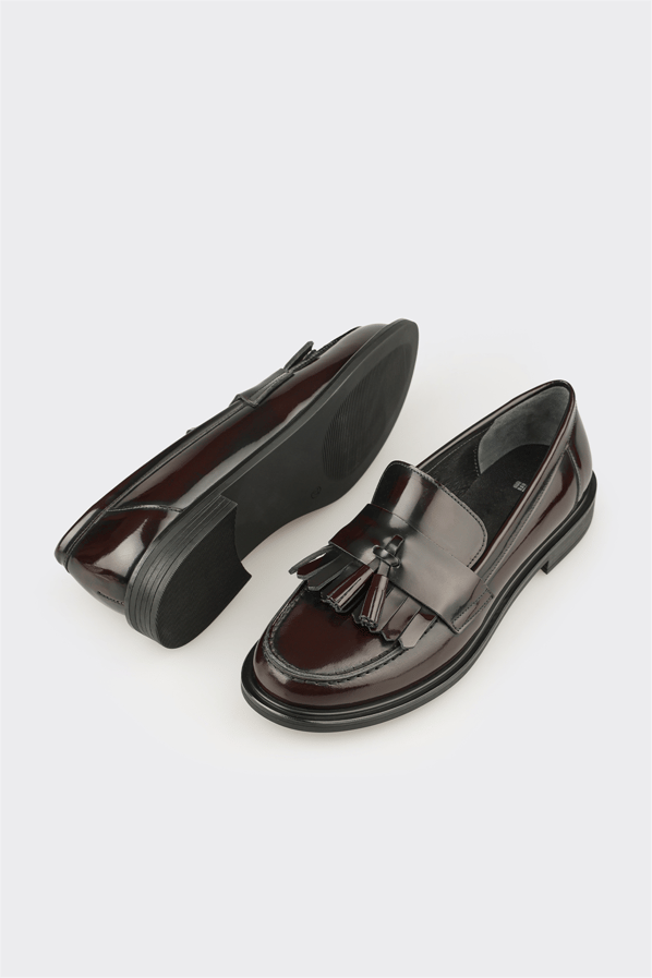 Bordo Deri Kadın Günlük Loafer