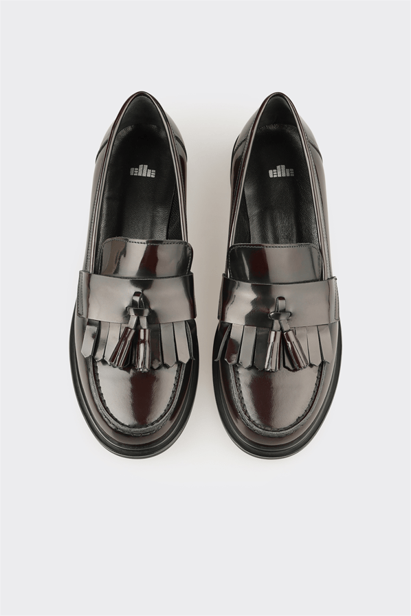 Bordo Deri Kadın Günlük Loafer