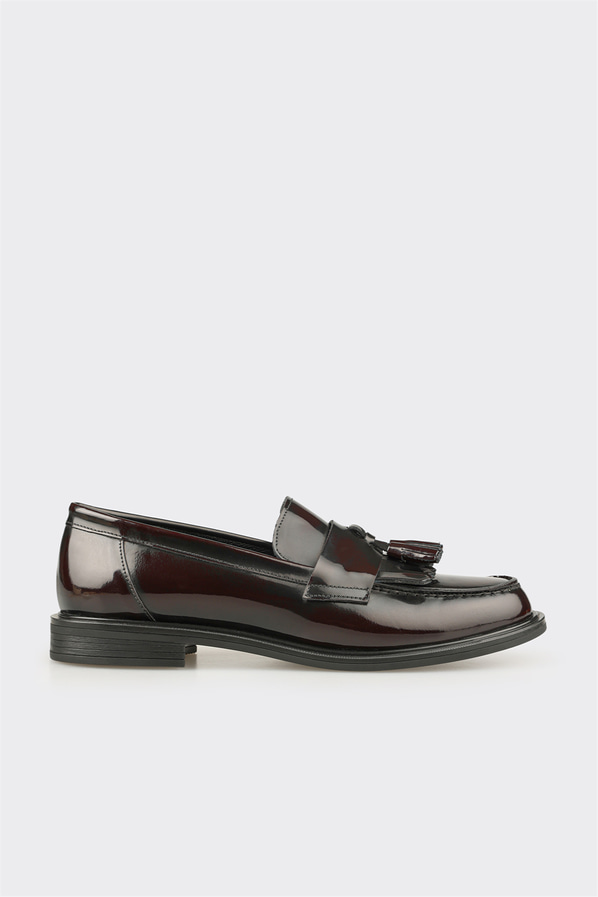 Bordo Deri Kadın Günlük Loafer