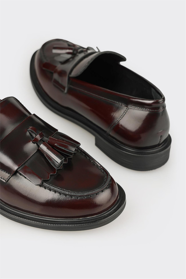 Bordo Deri Kadın Günlük Loafer