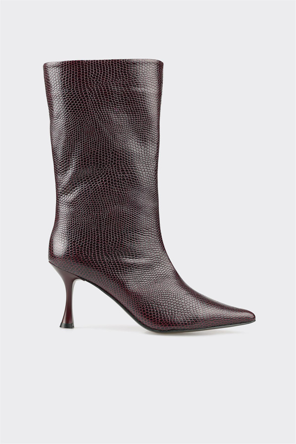 Bordo deri kadın bot, klasik stil için - Elle Shoes