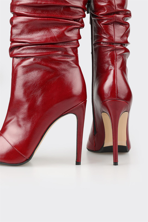 Bordo deri kadın bot, klasik stil için - Elle Shoes