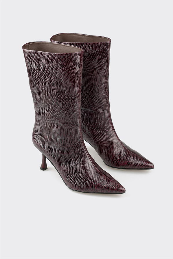 Bordo deri kadın bot, klasik stil için - Elle Shoes