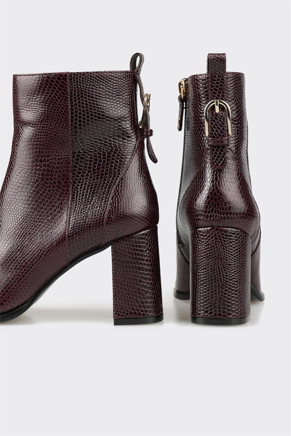 Bordo deri kadın bot, klasik stil için - Elle Shoes