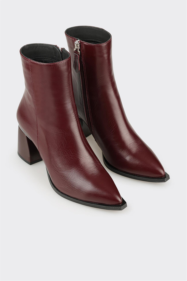 Bordo Deri Kadın Klasik Bot