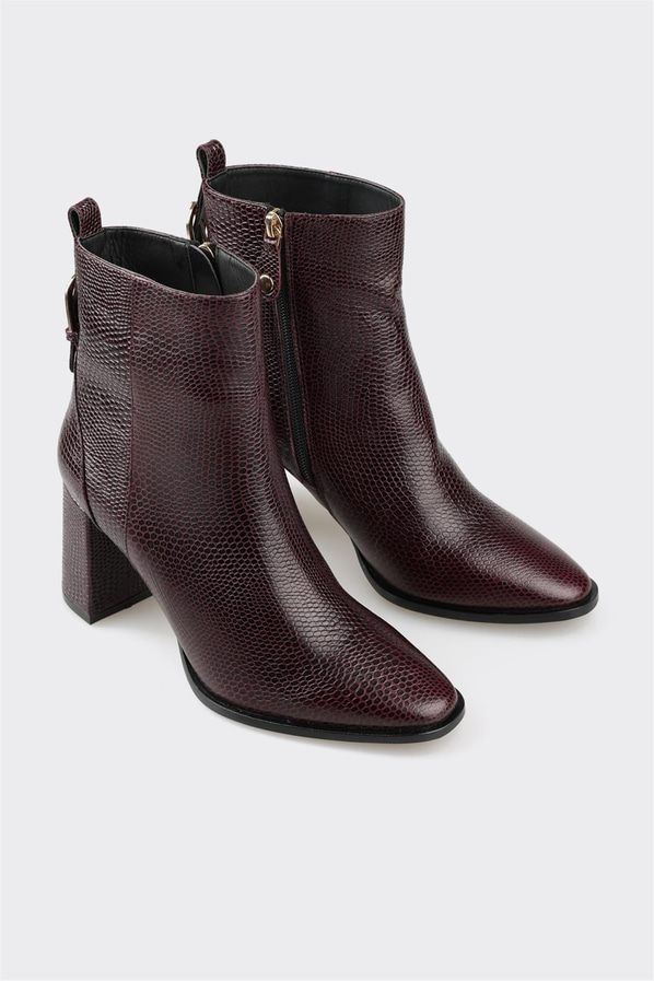 Bordo deri kadın bot, klasik stil için - Elle Shoes