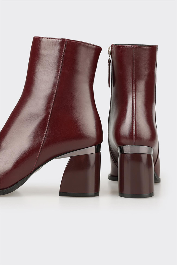 Bordo Deri Kadın Klasik Bot