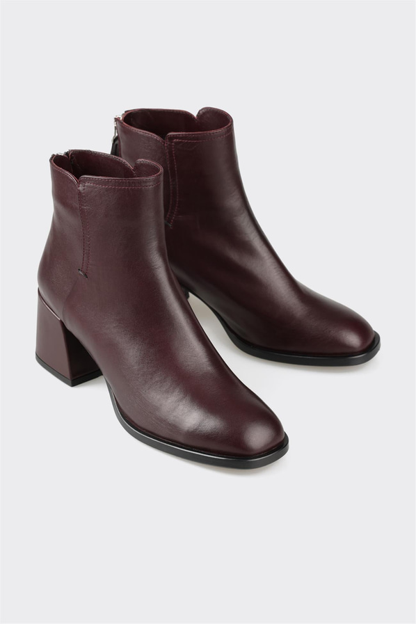 Bordo deri kadın bot, klasik stil için - Elle Shoes