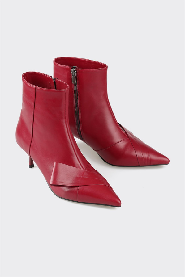 Bordo deri kadın bot, klasik stil için - Elle Shoes