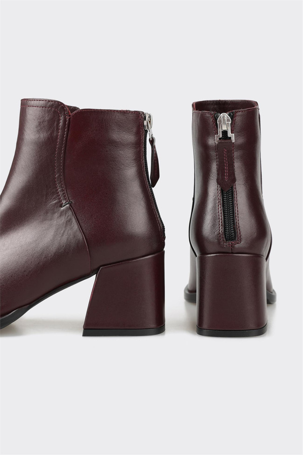 Bordo deri kadın bot, klasik stil için - Elle Shoes