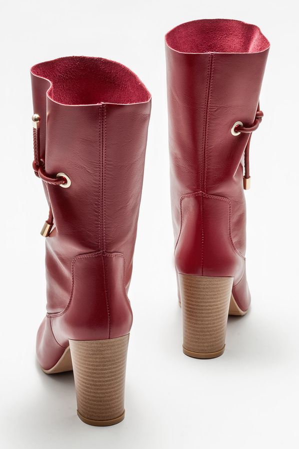 Bordo deri kadın klasik bot - Elle Shoes