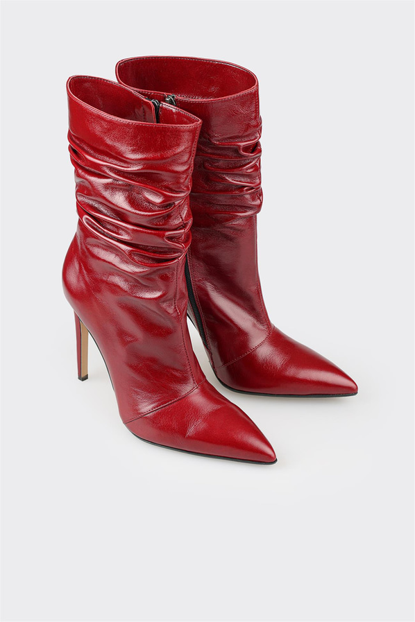 Bordo deri kadın bot, klasik stil için - Elle Shoes