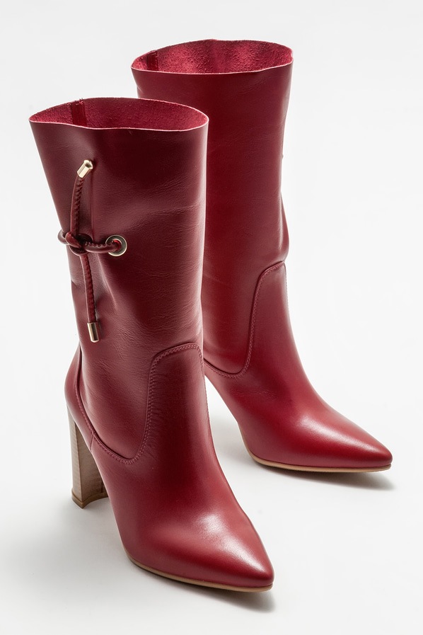 Bordo deri kadın klasik bot - Elle Shoes