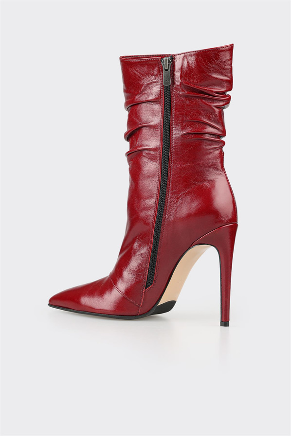 Bordo deri kadın bot, klasik stil için - Elle Shoes