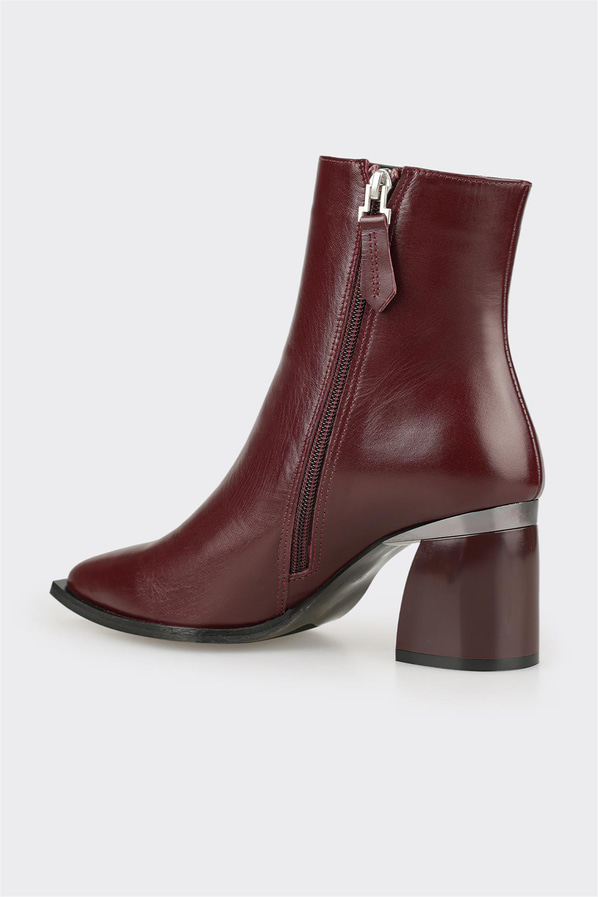 Bordo Deri Kadın Klasik Bot