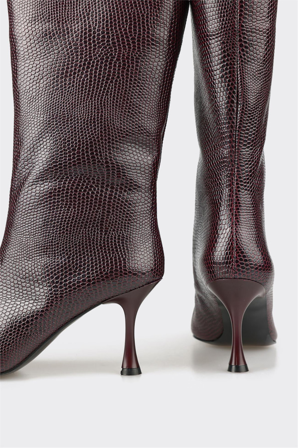 Bordo deri kadın bot, klasik stil için - Elle Shoes