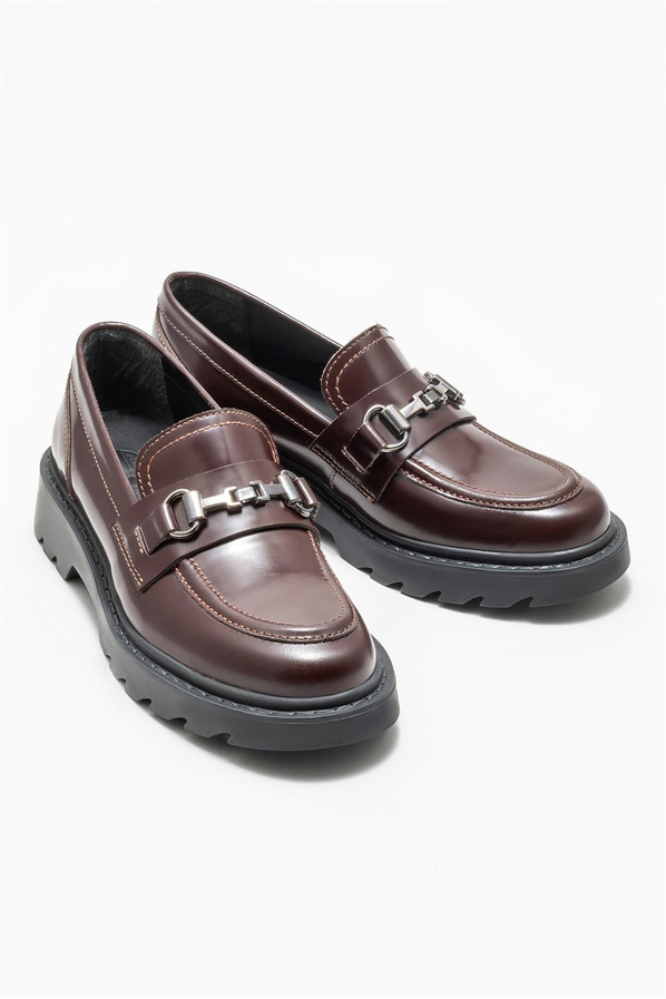 Bordo deri kadın loafer - Elle Shoes