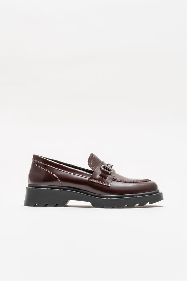 Bordo deri kadın loafer - Elle Shoes