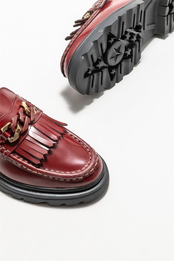 Bordo deri kadın loafer - Elle Shoes