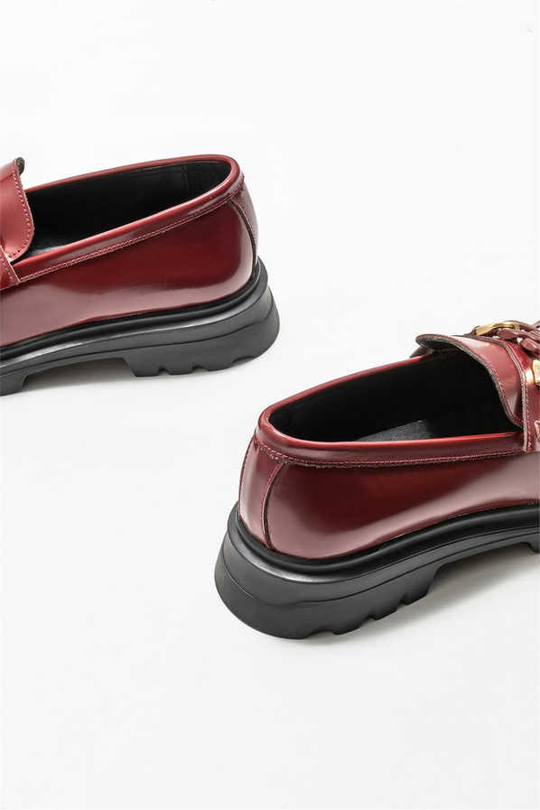 Bordo deri kadın loafer - Elle Shoes