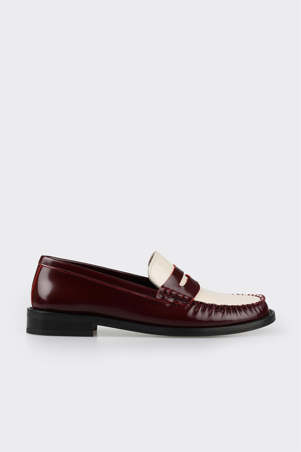 Bordo deri kadın loafer - Elle Shoes