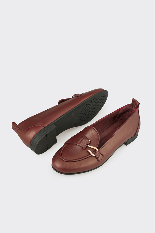 Bordo Deri Kadın Loafer
