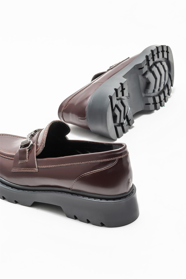 Bordo deri kadın loafer - Elle Shoes