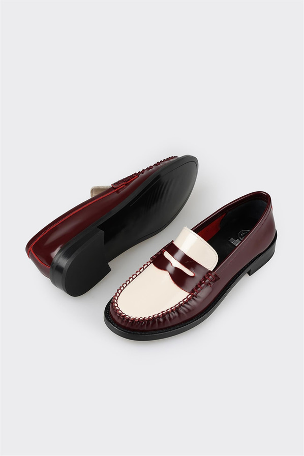 Bordo deri kadın loafer - Elle Shoes