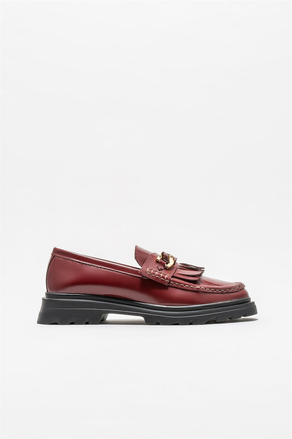 Bordo deri kadın loafer - Elle Shoes