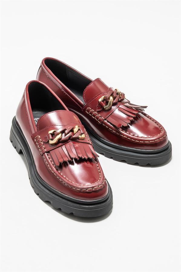 Bordo deri kadın loafer - Elle Shoes