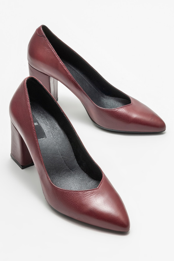 Bordo deri kadın stiletto - Elle Shoes