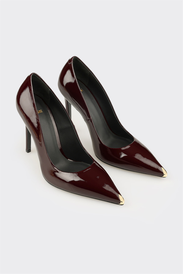 Bordo Deri Kadın Stiletto