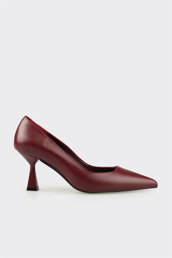 Bordo Deri Kadın Stiletto