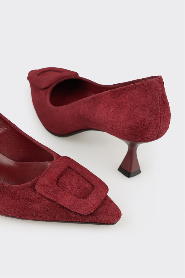 Bordo deri kadın stiletto, ofis stili için - Elle Shoes