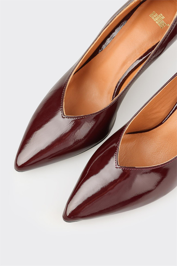Bordo Deri Kadın Stiletto