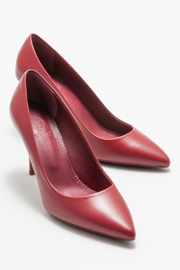 Bordo deri kadın stiletto - Elle Shoes