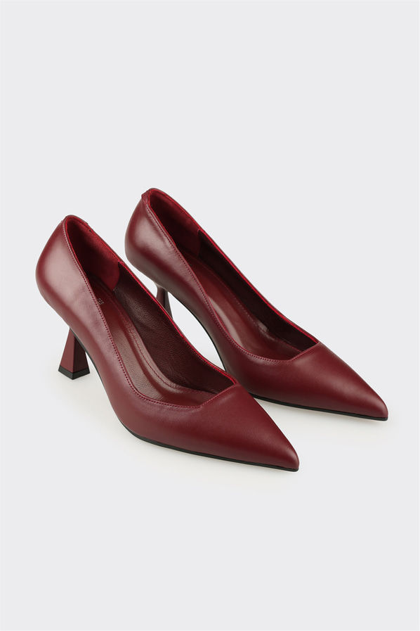 Bordo Deri Kadın Stiletto