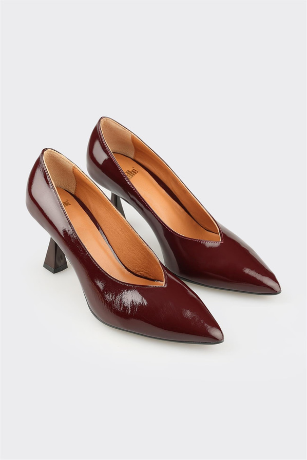 Bordo Deri Kadın Stiletto