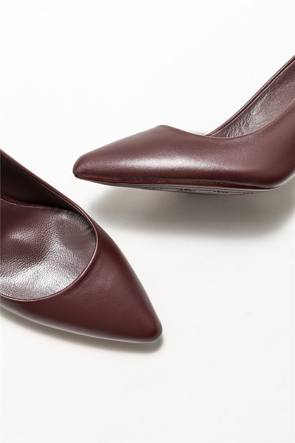 Bordo deri kadın stiletto - Elle Shoes