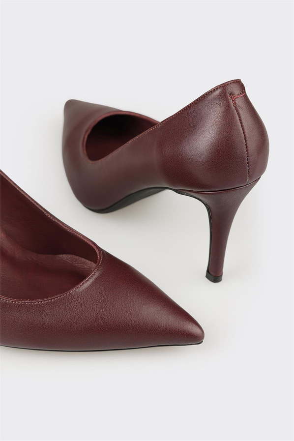 Bordo Deri Kadın Stiletto