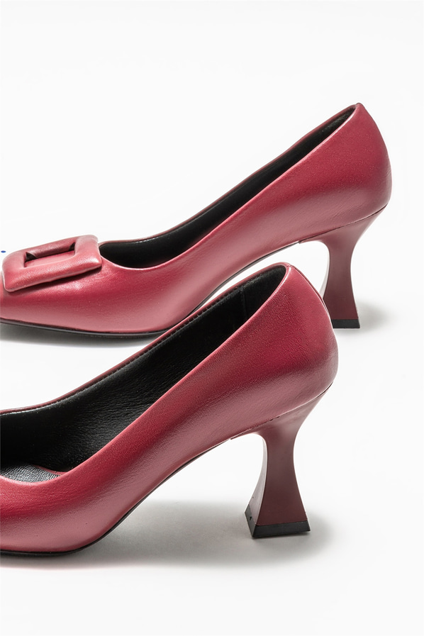 Bordo deri topuklu kadın ayakkabı - Elle Shoes