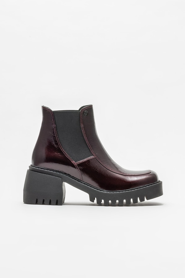 Bordo deri topuklu kadın chelsea bot - Elle Shoes