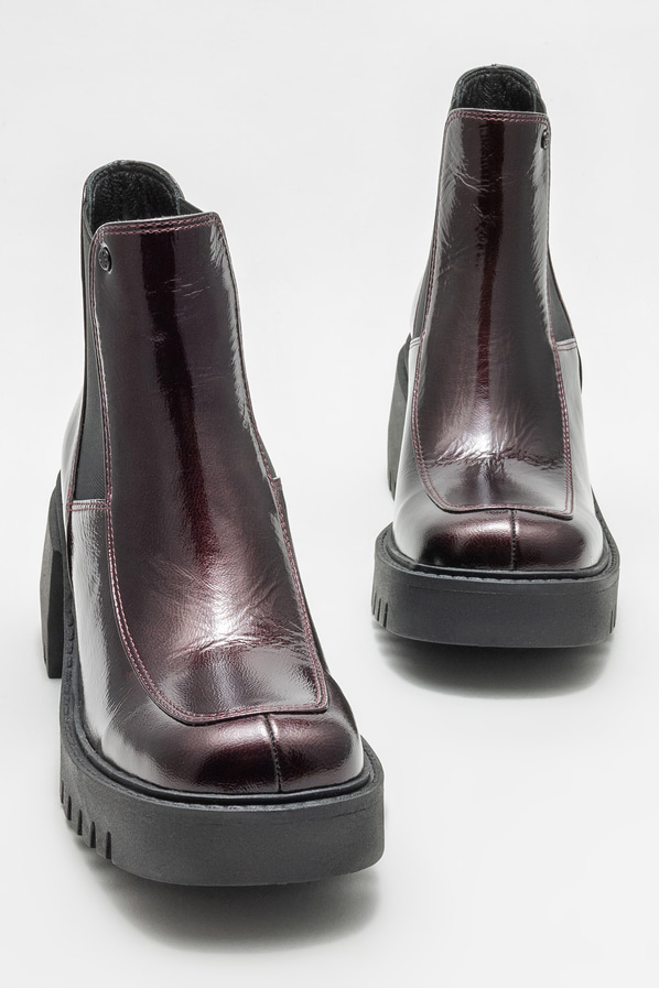 Bordo deri topuklu kadın chelsea bot - Elle Shoes