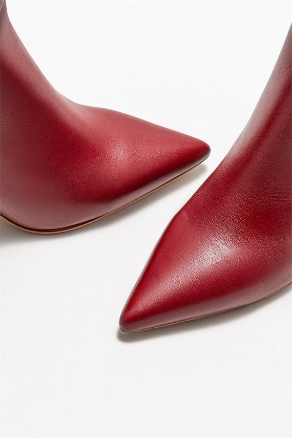Bordo deri topuklu kadın bot - Elle Shoes