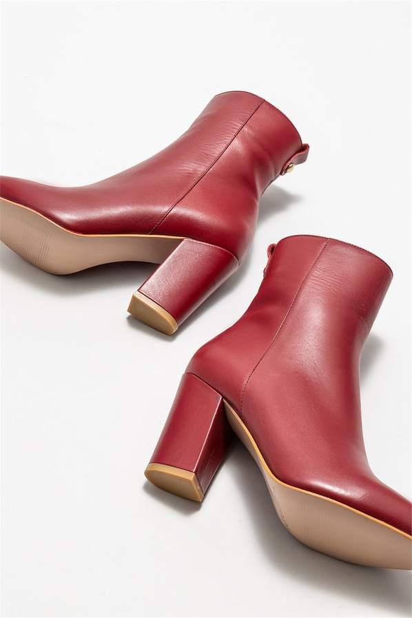 Bordo deri topuklu kadın bot - Elle Shoes