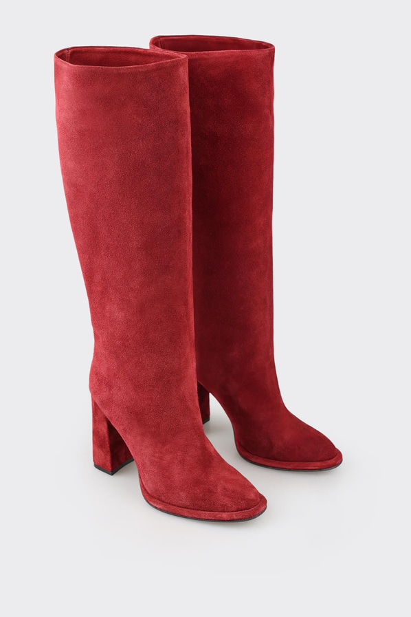 Bordo deri topuklu kadın çizme, ofis stili için - Elle Shoes