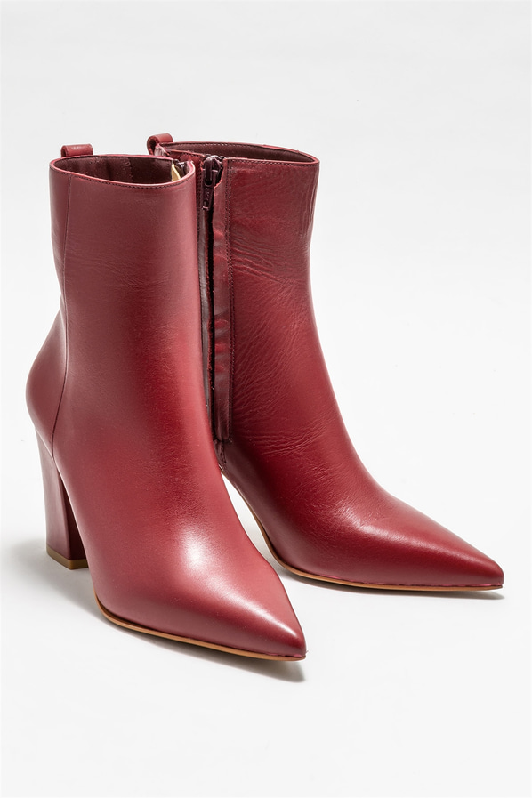Bordo deri topuklu kadın bot - Elle Shoes