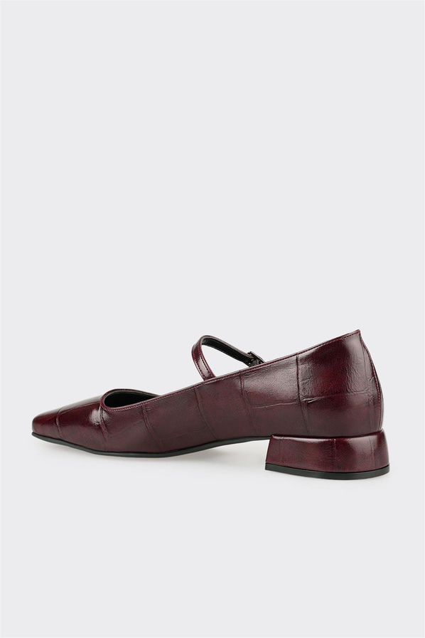 Bordo kalın topuklu kadın ayakkabı, ofis stili için - Elle Shoes