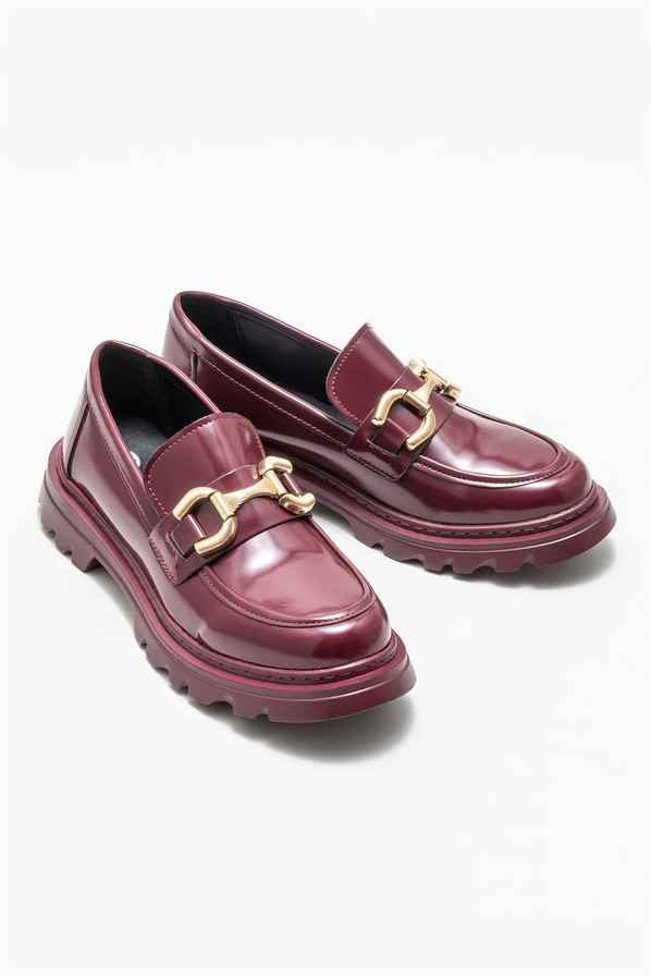 Bordo kadın loafer - Elle Shoes