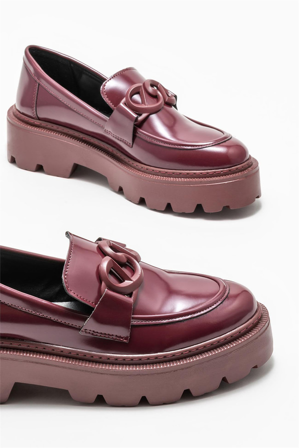 Bordo kadın loafer - Elle Shoes